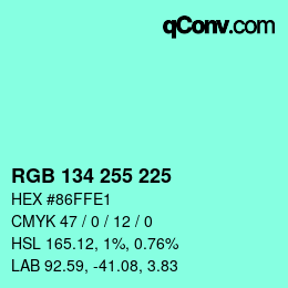 Color code: RGB 134 255 225 | qconv.com