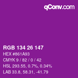 Color code: RGB 134 26 147 | qconv.com