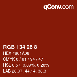 Color code: RGB 134 26 8 | qconv.com