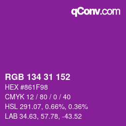 Color code: RGB 134 31 152 | qconv.com