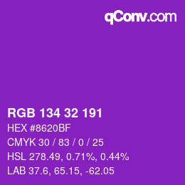 Color code: RGB 134 32 191 | qconv.com