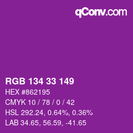 Color code: RGB 134 33 149 | qconv.com