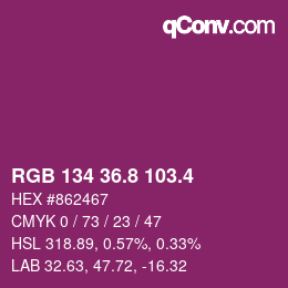 カラーコード: RGB 134 36.8 103.4 | qconv.com
