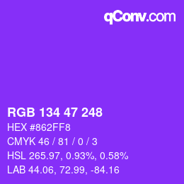 Color code: RGB 134 47 248 | qconv.com