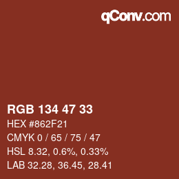 Color code: RGB 134 47 33 | qconv.com