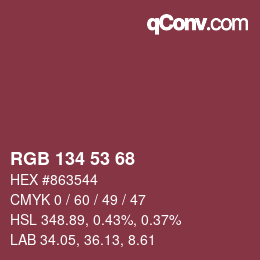 カラーコード: RGB 134 53 68 | qconv.com