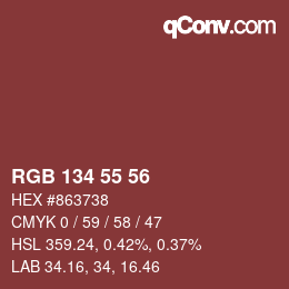 颜色代码: RGB 134 55 56 | qconv.com