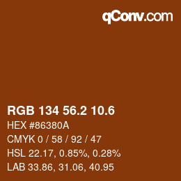 カラーコード: RGB 134 56.2 10.6 | qconv.com