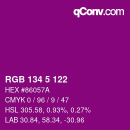 Color code: RGB 134 5 122 | qconv.com