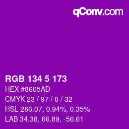 Color code: RGB 134 5 173 | qconv.com
