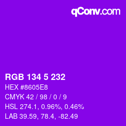 Color code: RGB 134 5 232 | qconv.com