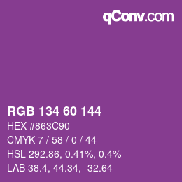 颜色代码: RGB 134 60 144 | qconv.com