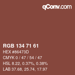 Color code: RGB 134 71 61 | qconv.com