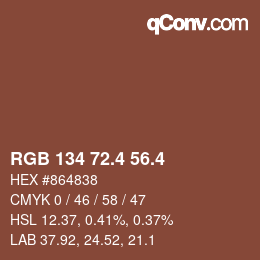 カラーコード: RGB 134 72.4 56.4 | qconv.com