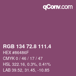 カラーコード: RGB 134 72.8 111.4 | qconv.com