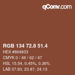 カラーコード: RGB 134 72.8 51.4 | qconv.com
