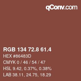 カラーコード: RGB 134 72.8 61.4 | qconv.com