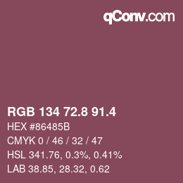 カラーコード: RGB 134 72.8 91.4 | qconv.com