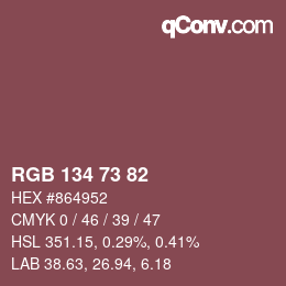 颜色代码: RGB 134 73 82 | qconv.com