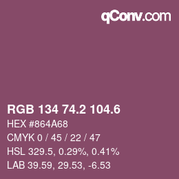 カラーコード: RGB 134 74.2 104.6 | qconv.com
