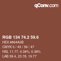 カラーコード: RGB 134 74.2 59.6 | qconv.com