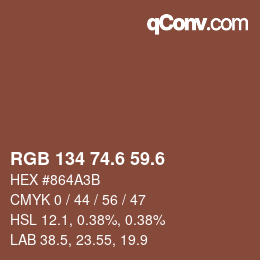 カラーコード: RGB 134 74.6 59.6 | qconv.com