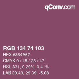 Color code: RGB 134 74 103 | qconv.com
