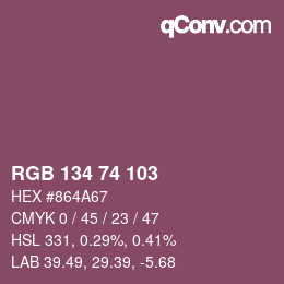 Color code: RGB 134 74 103 | qconv.com