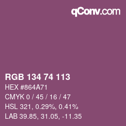 Color code: RGB 134 74 113 | qconv.com