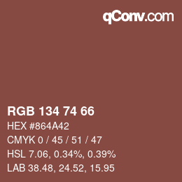 Color code: RGB 134 74 66 | qconv.com