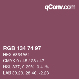Color code: RGB 134 74 97 | qconv.com
