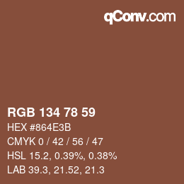 Color code: RGB 134 78 59 | qconv.com