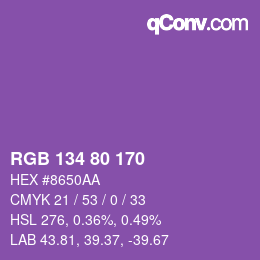 Color code: RGB 134 80 170 | qconv.com