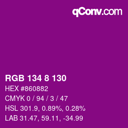 Color code: RGB 134 8 130 | qconv.com