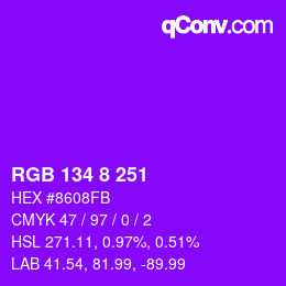 Color code: RGB 134 8 251 | qconv.com