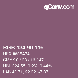 颜色代码: RGB 134 90 116 | qconv.com