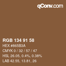 Color code: RGB 134 91 58 | qconv.com