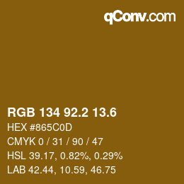 カラーコード: RGB 134 92.2 13.6 | qconv.com