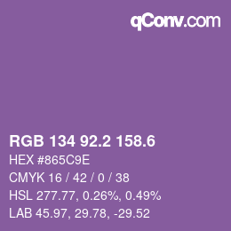 カラーコード: RGB 134 92.2 158.6 | qconv.com