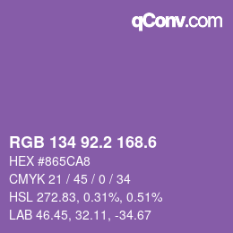 カラーコード: RGB 134 92.2 168.6 | qconv.com