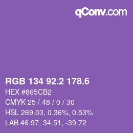 カラーコード: RGB 134 92.2 178.6 | qconv.com