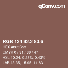 カラーコード: RGB 134 92.2 83.6 | qconv.com
