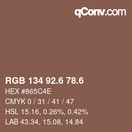 カラーコード: RGB 134 92.6 78.6 | qconv.com