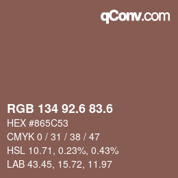 カラーコード: RGB 134 92.6 83.6 | qconv.com