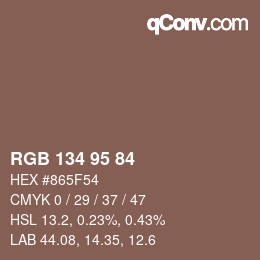 カラーコード: RGB 134 95 84 | qconv.com
