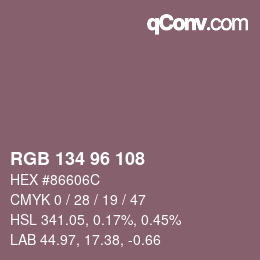 颜色代码: RGB 134 96 108 | qconv.com