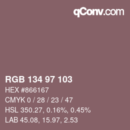 Color code: RGB 134 97 103 | qconv.com