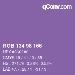 Color code: RGB 134 98 166 | qconv.com