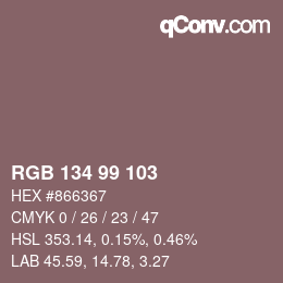 Color code: RGB 134 99 103 | qconv.com