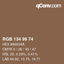 Color code: RGB 134 99 74 | qconv.com